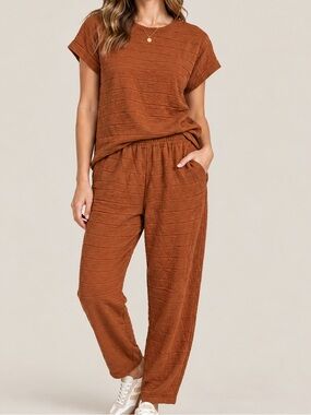 See and Be Seen M Quilted Matching Set Burnt Orange 2 Piece Pants Outfit NWT